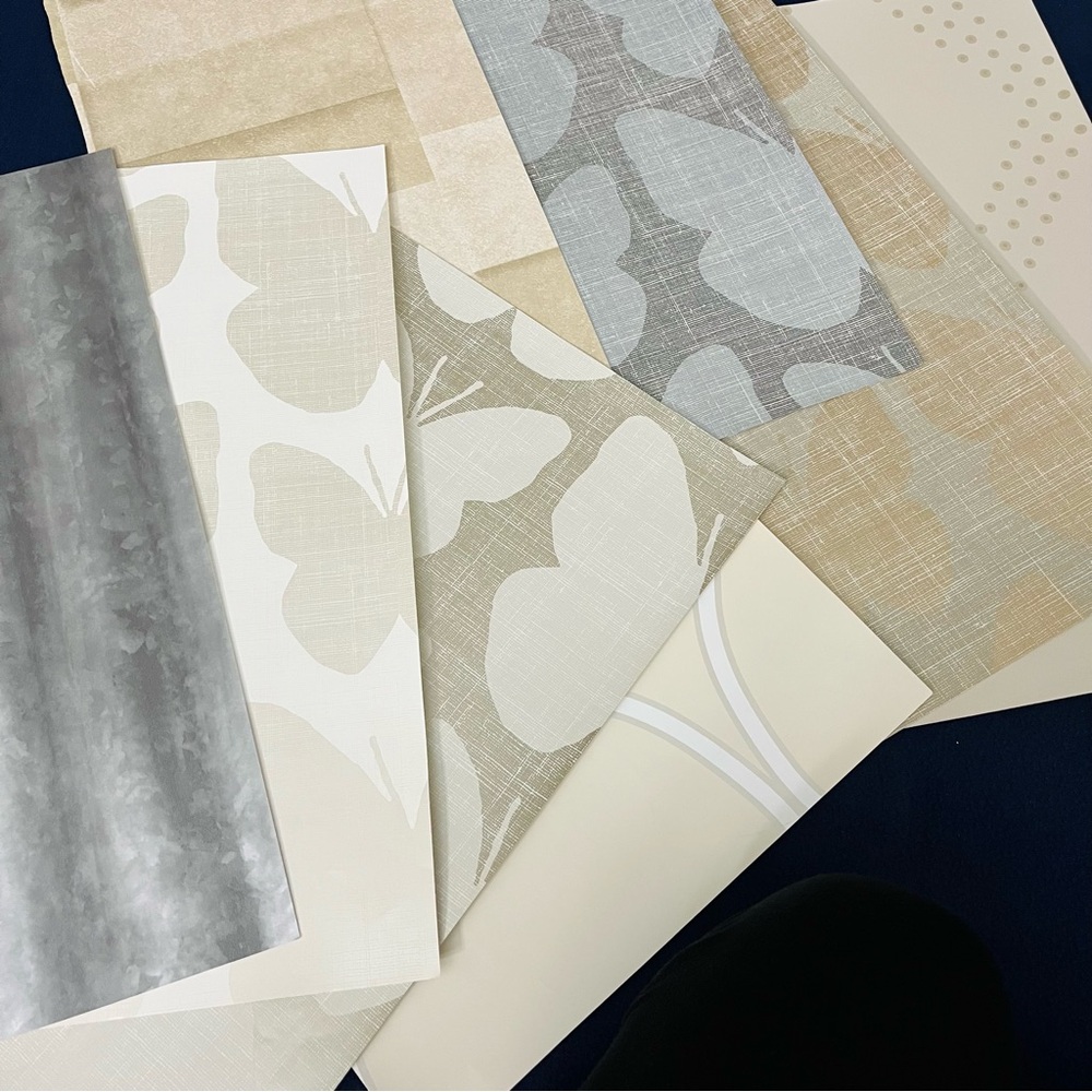 8 Assorted Neutral Butterfly and Geometric Arts & Crafts Wallpaper Sample Sheets